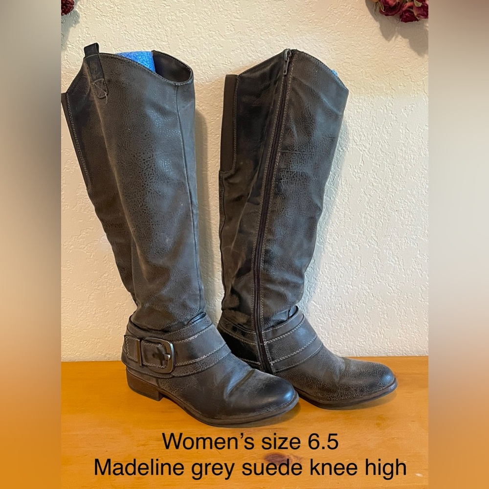 Distressed stone grey vegan leather boots - only minor wear